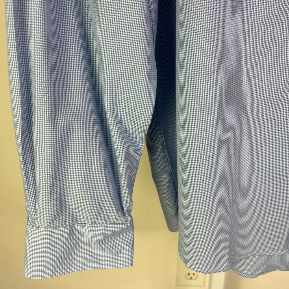 Nordstrom Dress Shirt Mens 17 36-37 Tech-Smart Houndstooth Traditional Fit Blue - Picture 7 of 13